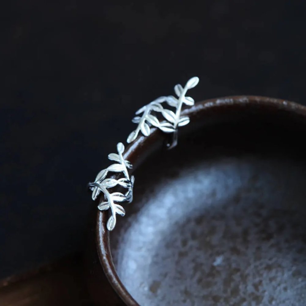 Sterling Silver Ear Cuff Silver Ear Climber Nature Earrings Botanical Earrings - Picture 5 of 6